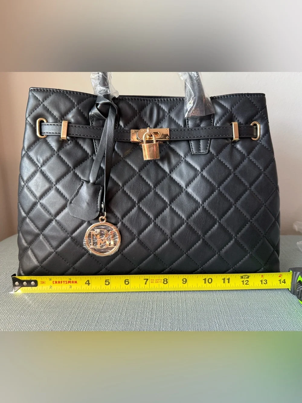 BNWT Badgley Mischka Quilted Top-Handle Satchel Handbag - Black